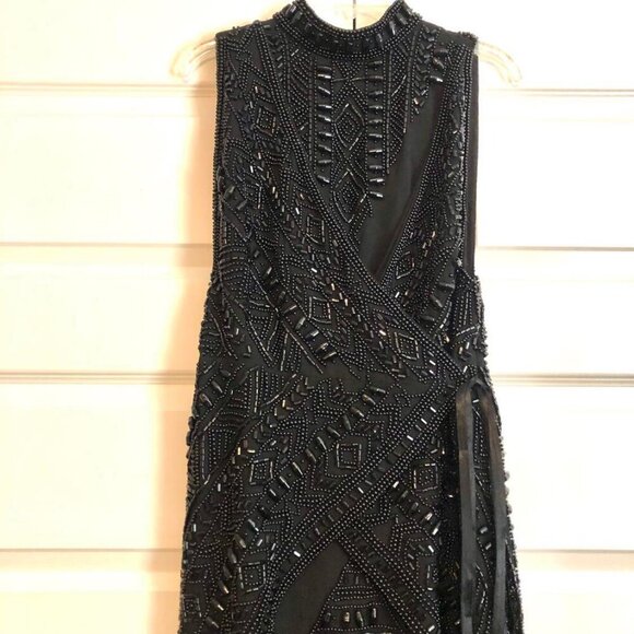New ASOS Design Black Beaded High-Low Gown Mock-neck Sleeveless 10 MSRP $300 - Picture 5 of 9